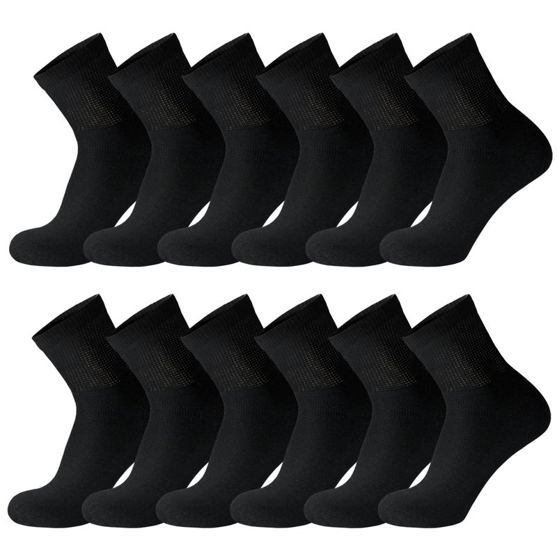 Brooklyn Socks 12 Pack of Premium Diabetic Cotton Quarter Length Athletic Sport Ankle Socks (Black, 10-13) - Image 1